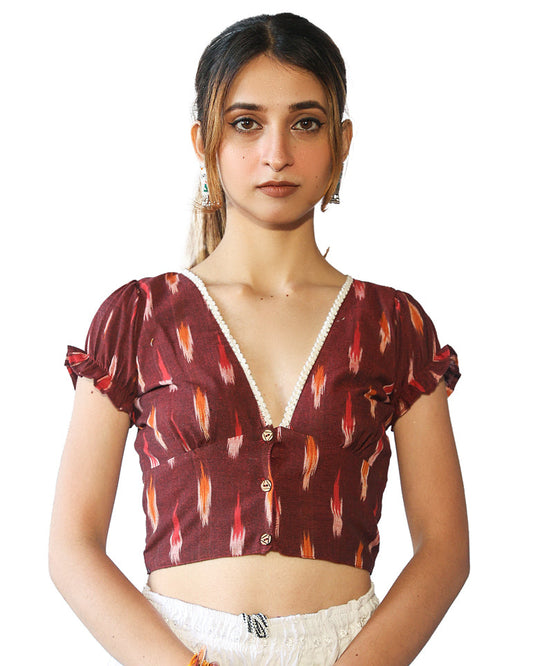 Gulnaar Ikat Deep-V Crop