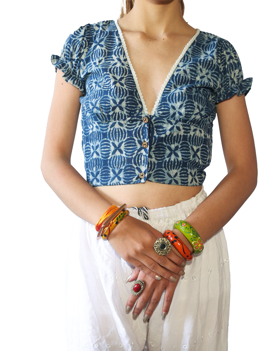 Tara Indigo Handblock Crop