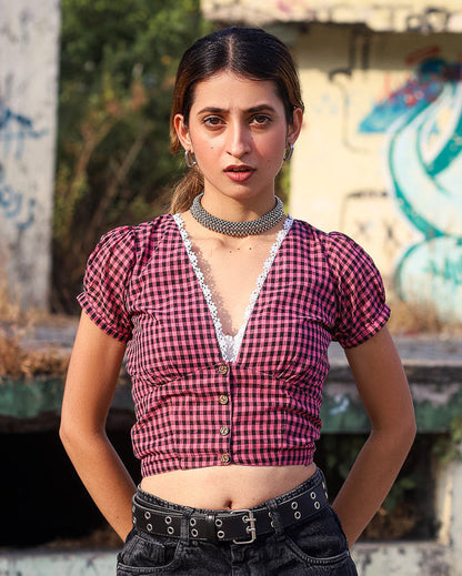 Gulabi Gingham Crop